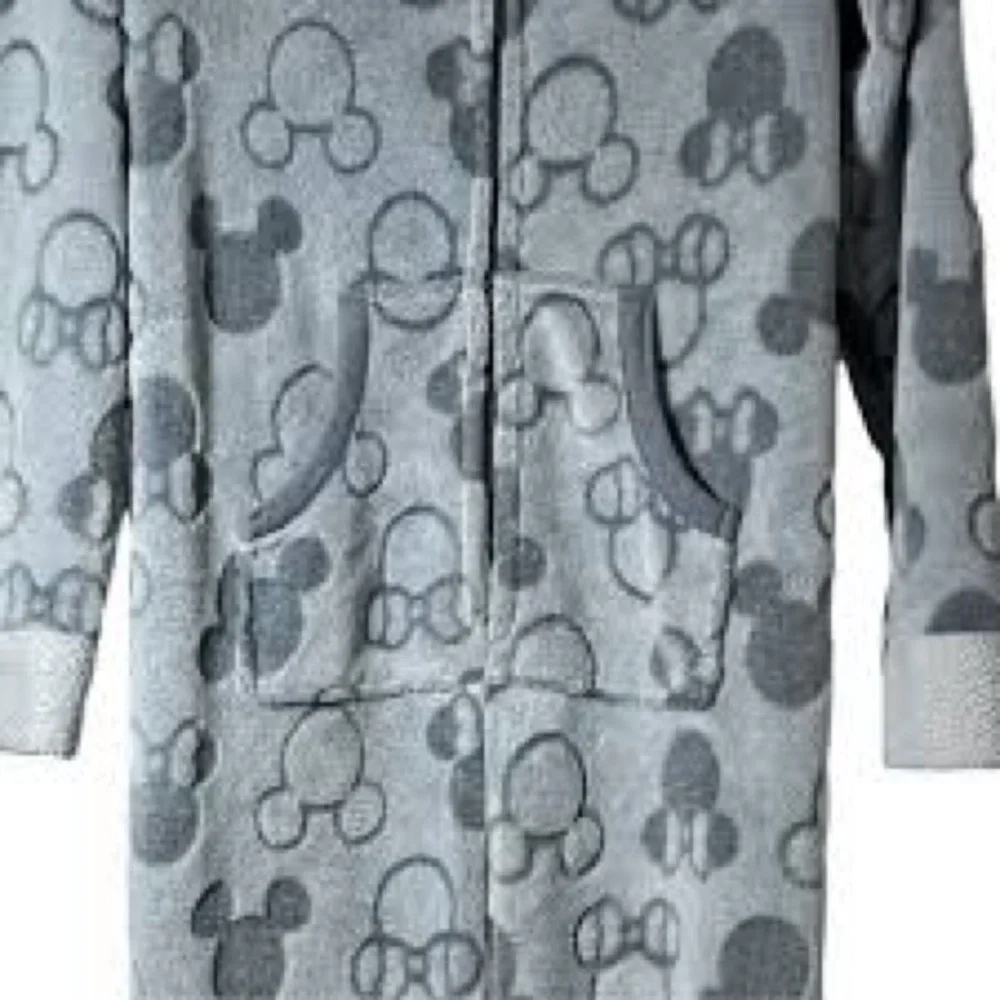 DISNEY Grey Onesie Mickey Pattern Fleece Trimming Mickey Ears size S/m CP1 - Picture 4 of 7